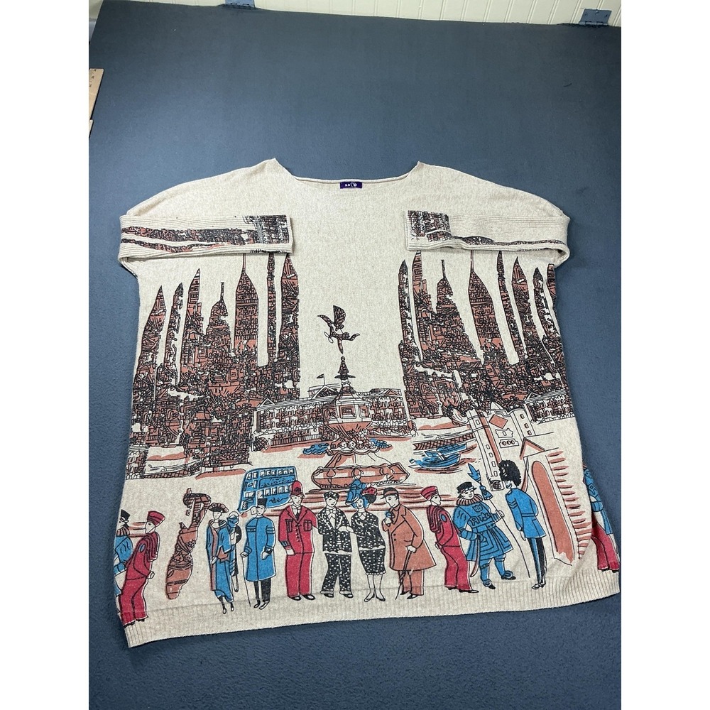 London City Sweater Womens One Size Multicolor Graphic Dolman Knit Pullover